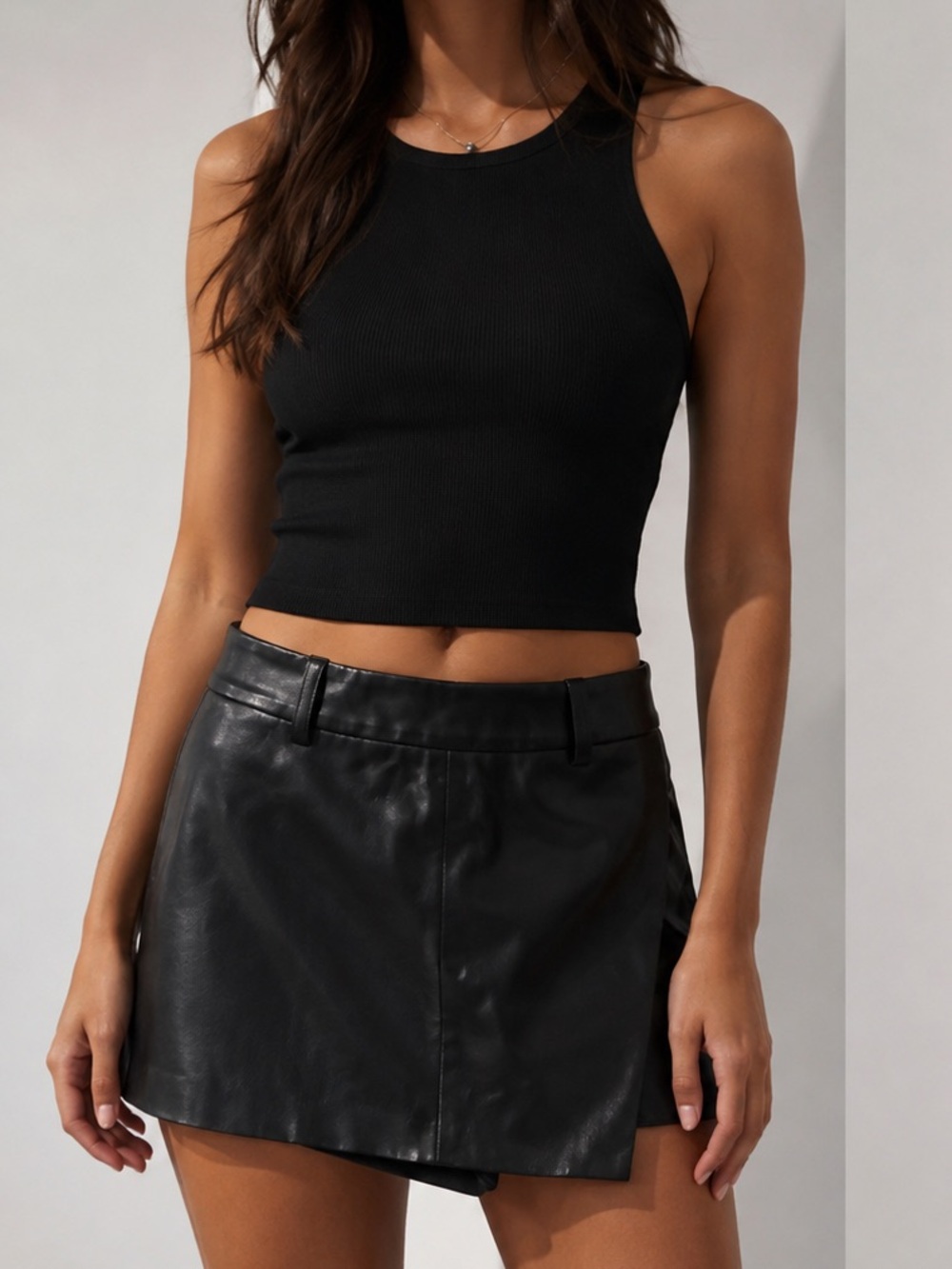 Zara Black Faux Leather Skort